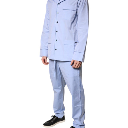 Dolce & Gabbana Light Blue DG Logo Cotton Men Pajama Set Sleepwear