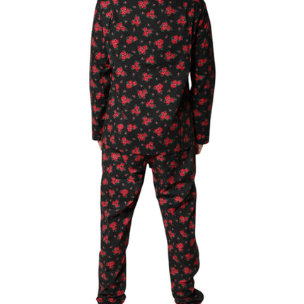 Dolce & Gabbana Black Floral Print Cotton Men Pajama Set Sleepwear