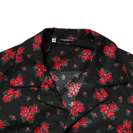 Dolce & Gabbana Black Floral Print Cotton Men Pajama Set Sleepwear