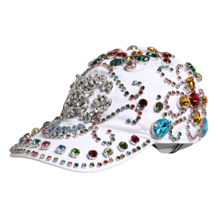 Dolce & Gabbana White Multicolor Crystal Embellish Baseball Cap