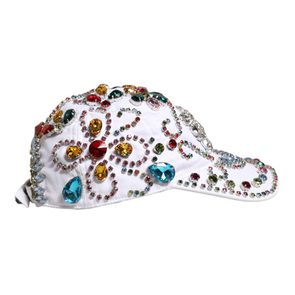 Dolce & Gabbana White Multicolor Crystal Embellish Baseball Cap