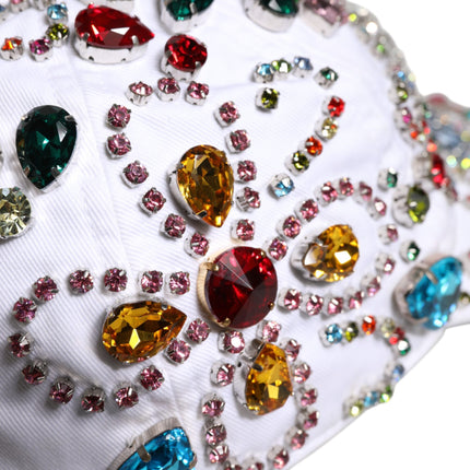Dolce & Gabbana White Multicolor Crystal Embellish Baseball Cap