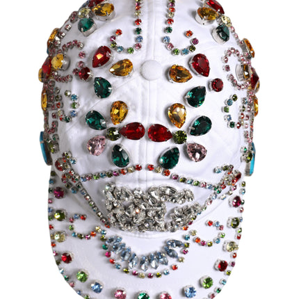 Dolce & Gabbana White Multicolor Crystal Embellish Baseball Cap