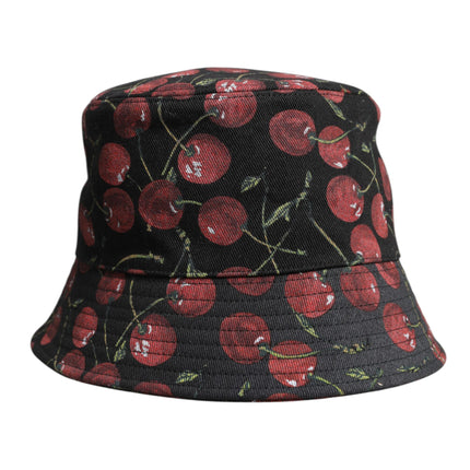 Dolce & Gabbana Black Cotton Printed Wide Brim Bucket Hat