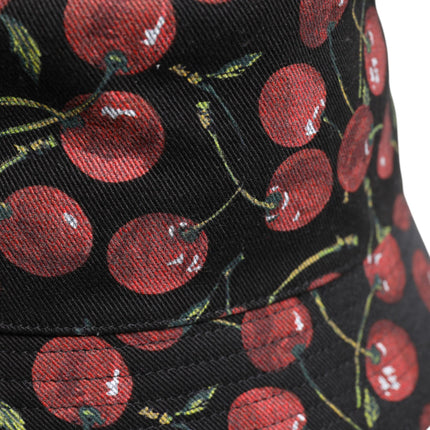 Dolce & Gabbana Black Cotton Printed Wide Brim Bucket Hat