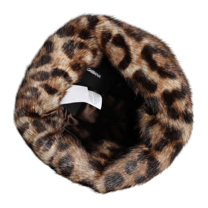 Dolce & Gabbana Brown Leopard Faux Fur Women Bucket Hat
