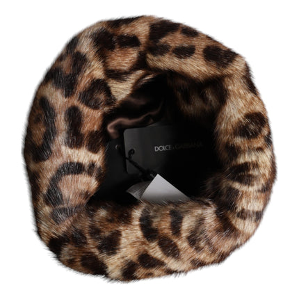 Dolce & Gabbana Brown Leopard Faux Fur Women Bucket Hat