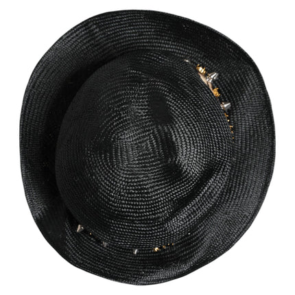 Dolce & Gabbana Black Straw Crystal Embellished Wide Brim Hat