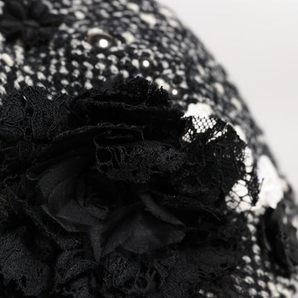 Dolce & Gabbana Black Wool White Floral Embellished Cloche Hat