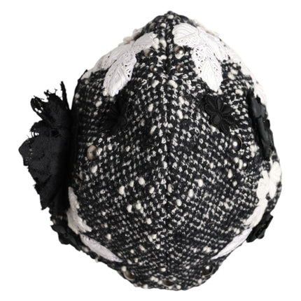 Dolce & Gabbana Black Wool White Floral Embellished Cloche Hat