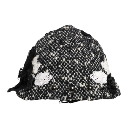Dolce & Gabbana Black Wool White Floral Embellished Cloche Hat