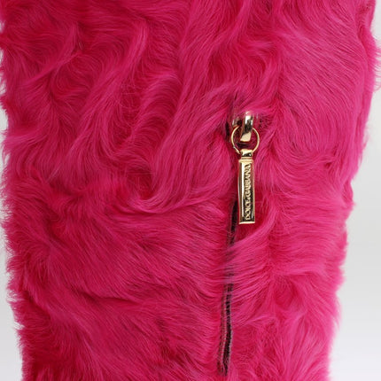 Dolce & Gabbana Pink Lamb Fur Leather Flat Boots