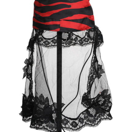 Dolce & Gabbana Black Red Stripes Lace Tulle Bucket Hat