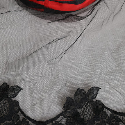 Dolce & Gabbana Black Red Stripes Lace Tulle Bucket Hat