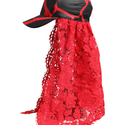 Dolce & Gabbana Red Black Lace Tulle Cotton Baseball Cap