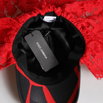 Dolce & Gabbana Red Black Lace Tulle Cotton Baseball Cap