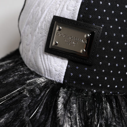 Dolce & Gabbana White Black Polka Dot Feathers Baseball Cap
