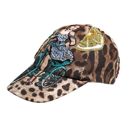 Dolce & Gabbana Brown Leopard Sequin Sicily Baseball Cap