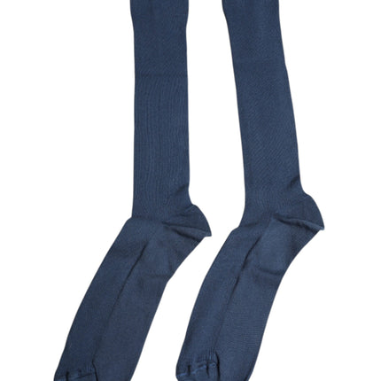 Dolce & Gabbana Blue Cotton DG Logo Over The Calf Socks