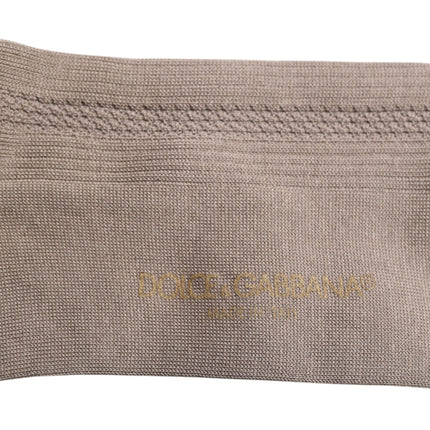 Dolce & Gabbana Brown Cotton Stretch Logo Over Calf Socks