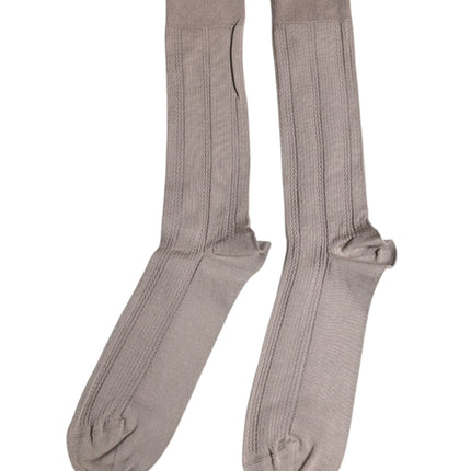 Dolce & Gabbana Brown Cotton Stretch Logo Over Calf Socks