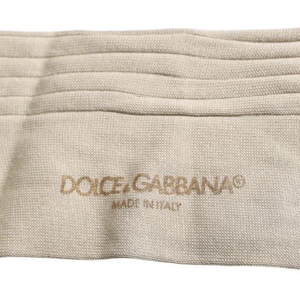 Dolce & Gabbana Beige Cotton Stretch Logo Mid Calf Socks