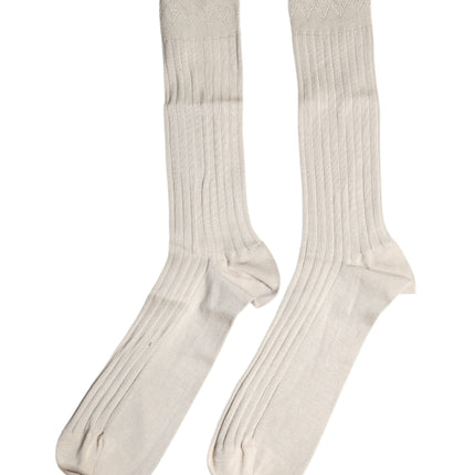 Dolce & Gabbana Beige Cotton Stretch Logo Mid Calf Socks