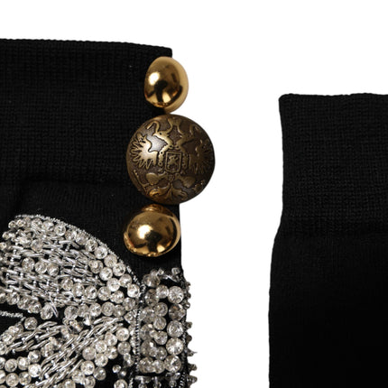 Dolce & Gabbana Black Knit Floral Crystal Embellishment Socks