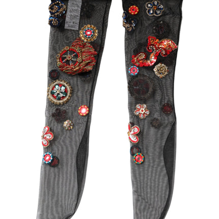 Dolce & Gabbana Black Stretch Carretto Crystal Stockings Socks