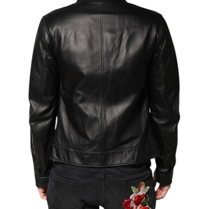 Dolce & Gabbana Black Sheep Leather Biker Full Zip Jacket