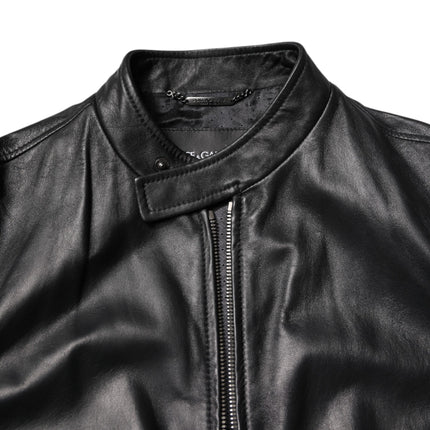 Dolce & Gabbana Black Sheep Leather Biker Full Zip Jacket