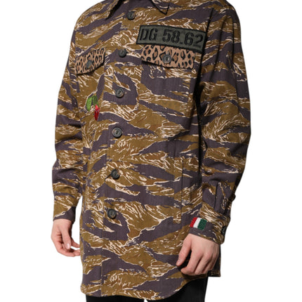 Dolce & Gabbana Brown Leopard Cotton Collared Coat Jacket
