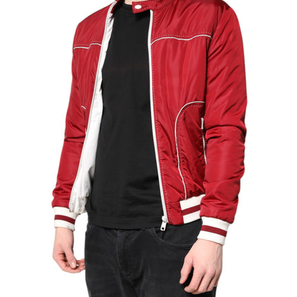Dolce & Gabbana Red White Nylon Full Zip Men Bomber Jacket