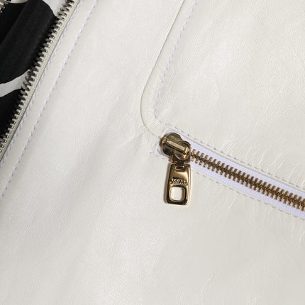 Dolce & Gabbana White Collared Full Zip Biker Coat Jacket