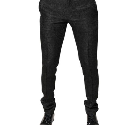 Dolce & Gabbana Black Floral Jacquard Mid Waist Dress Pants