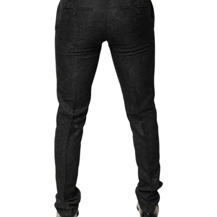 Dolce & Gabbana Black Floral Jacquard Mid Waist Dress Pants