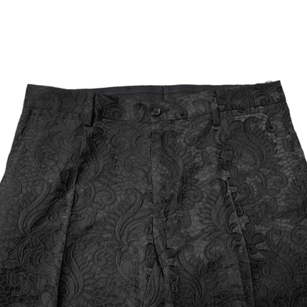 Dolce & Gabbana Black Floral Jacquard Mid Waist Dress Pants
