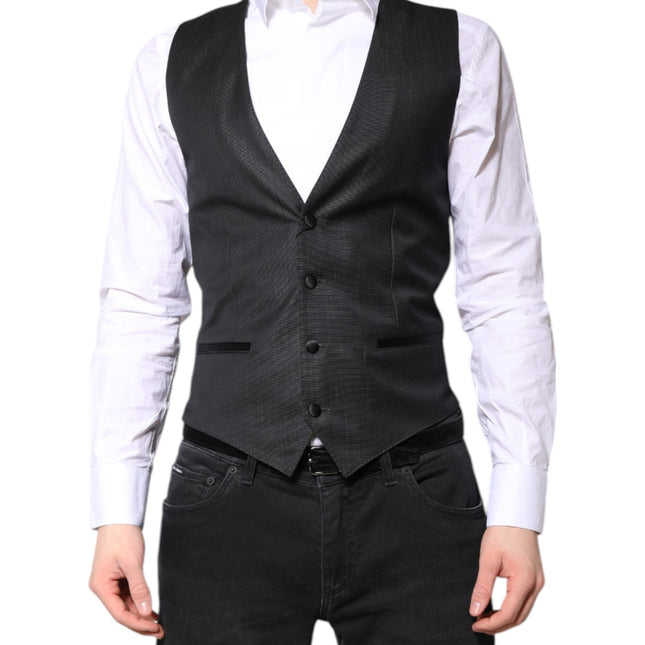 Dolce & Gabbana Black Wool Waistcoat Dress Formal Vest