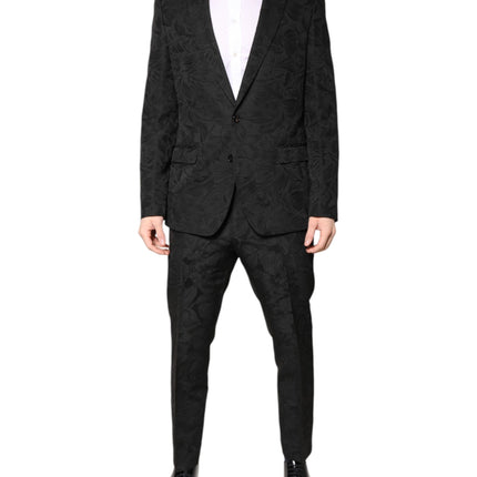 Dolce & Gabbana Black Polyester Floral Jacquard 2 Piece Suit