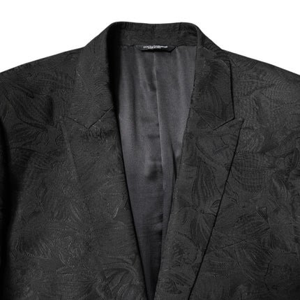 Dolce & Gabbana Black Polyester Floral Jacquard 2 Piece Suit