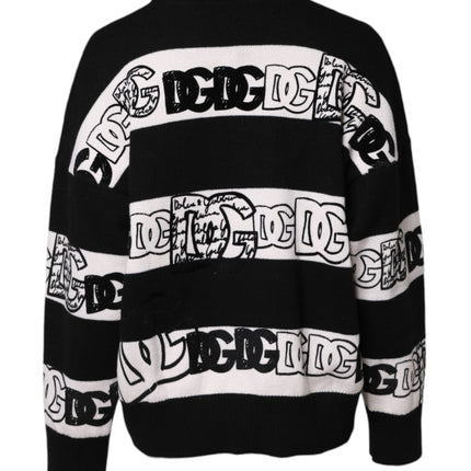Dolce & Gabbana Black White Logo Print Wool Pullover Sweater