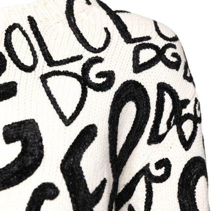 Dolce & Gabbana White Black Logo Print Women Pullover Sweater