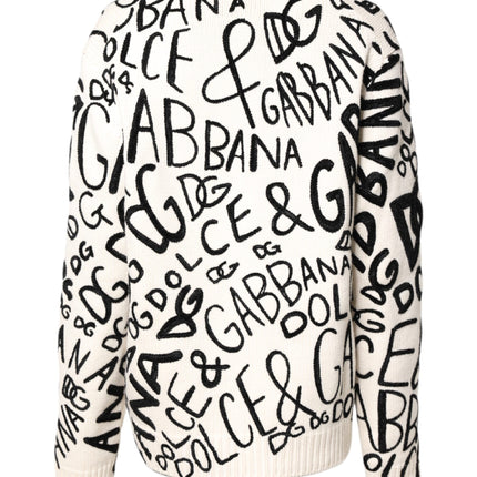 Dolce & Gabbana White Black Logo Print Women Pullover Sweater