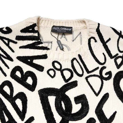 Dolce & Gabbana White Black Logo Print Women Pullover Sweater