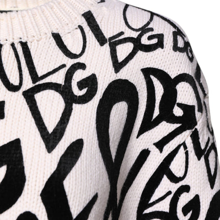 Dolce & Gabbana White Black Logo Print Women Pullover Sweater