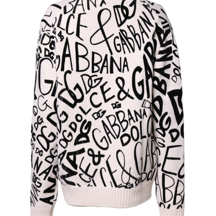 Dolce & Gabbana White Black Logo Print Women Pullover Sweater