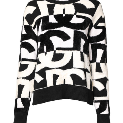 Dolce & Gabbana White Black Logo Print Women Pullover Sweater