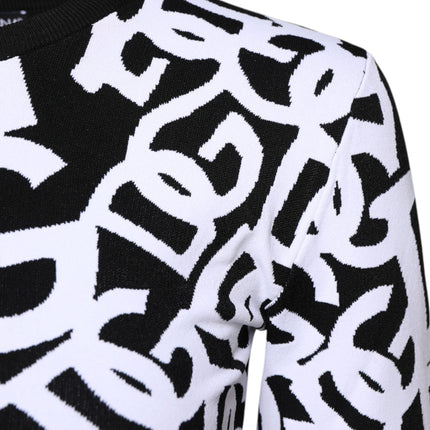 Dolce & Gabbana Black White Logo Print Women Pullover Sweater