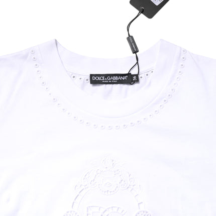 Dolce & Gabbana White Cotton Floral Logo Crew Neck T-shirt