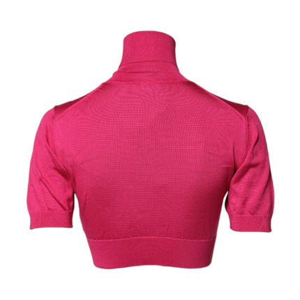 Dolce & Gabbana Pink Silk Knitted Turtleneck Cropped Top